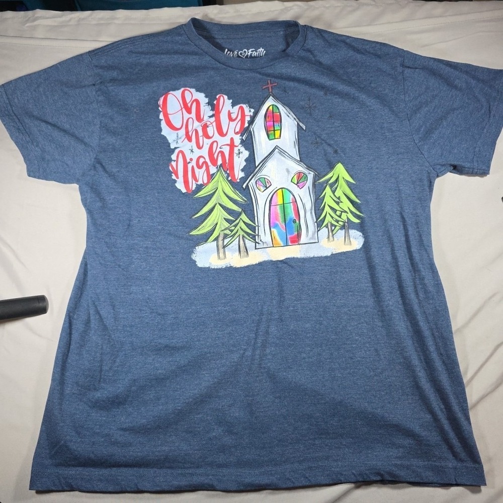Holiday Love In Faith T-shirt "Oh‎ Holy Night" Women's Large Made In USA